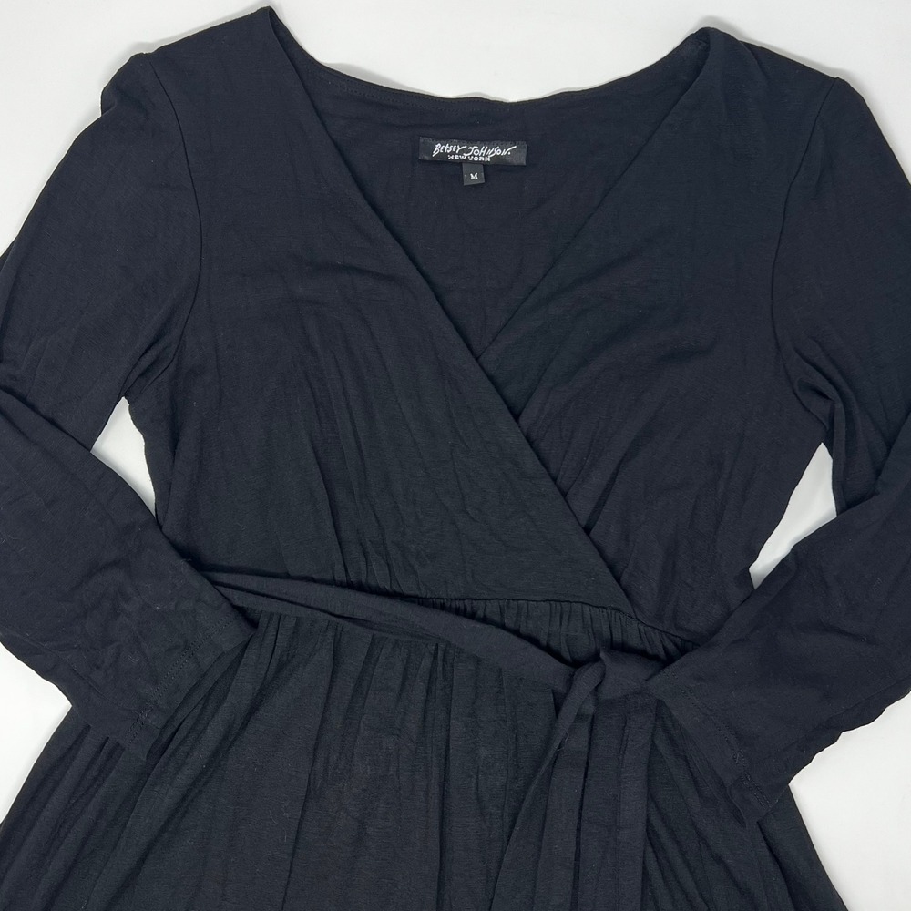 Vintage Betsey Johnson Black Jersey Wrap Front Tie Waist Dress Medium LBD